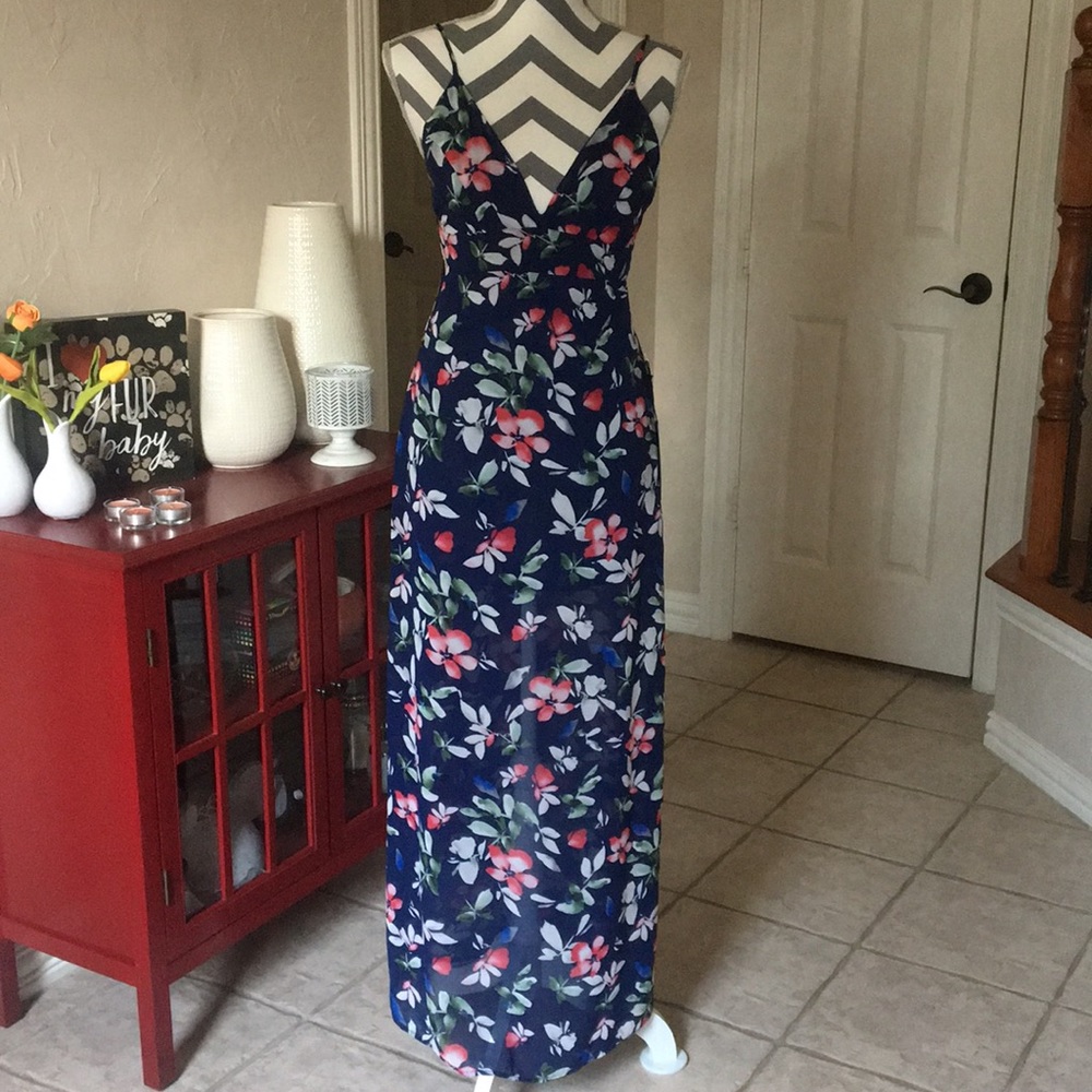 NWT Floral Maxi with Side Cut Outs